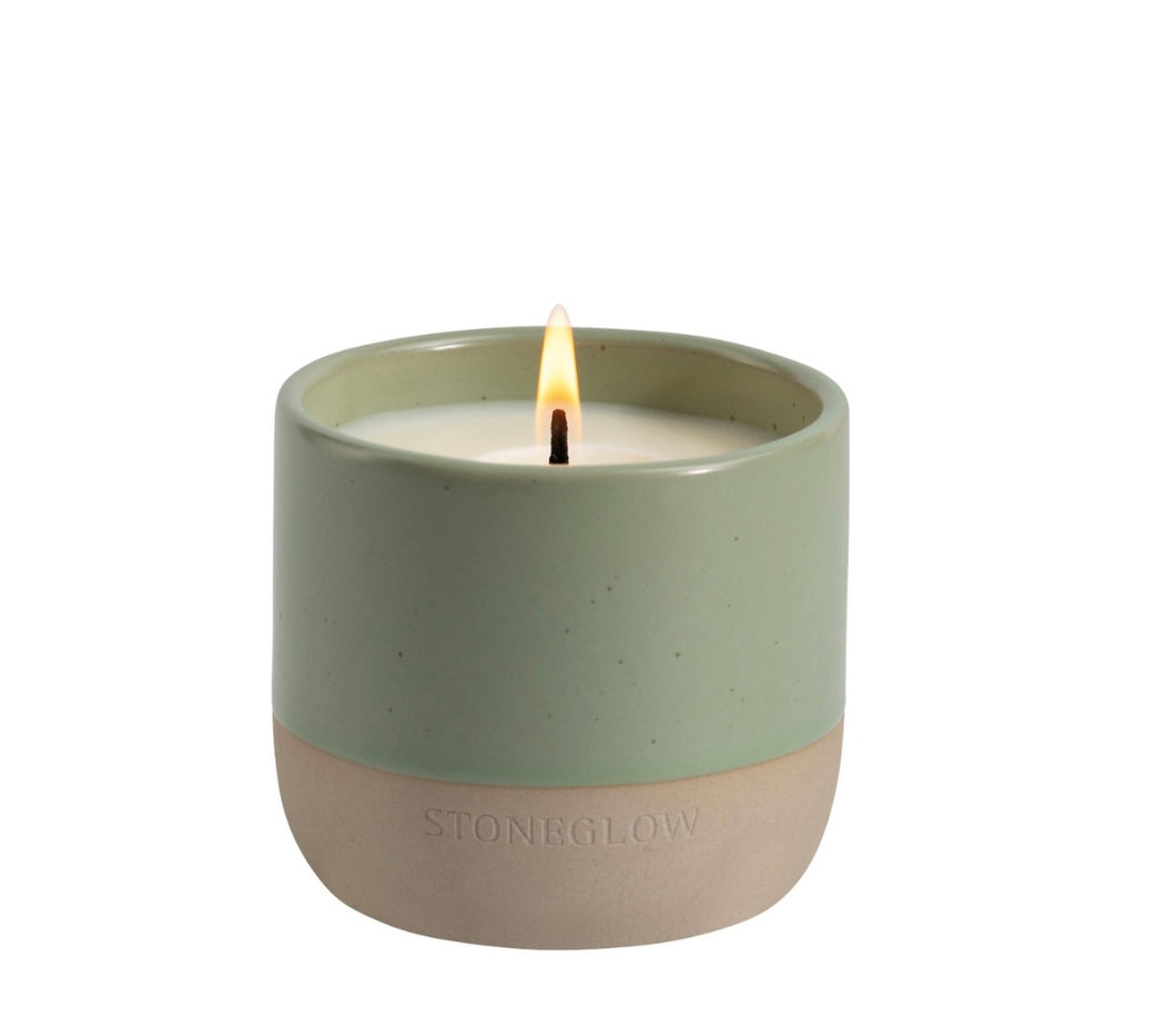 Stoneglow Elements - Earth - Green Apple & Lime - Scented Soy Wax Ceramic Candle Tumbler (68x75mm) - Green