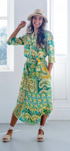 Load image into Gallery viewer, Fergie Cuffed Sleeve Dress, Green and Yellow Paisley
