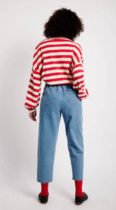 The Slouchy Rib Knit Top in Red and Cream Stripe