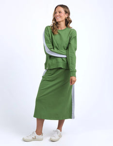 Sloane Fleece Crew Cedar top - Green / grey Melange trim