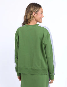 Sloane Fleece Crew Cedar top - Green / grey Melange trim